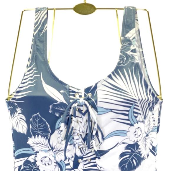 Rhythm Honolulu Tropical Print Swimsuit One Piece Womens M Malibu Blue Hawaiian - Picture 6 of 10